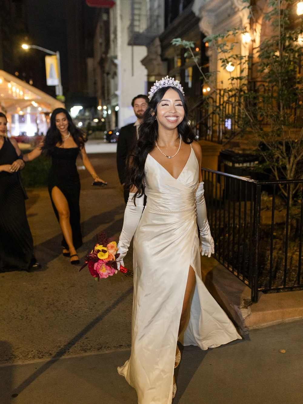 Satin V-Neck Ivory Evening Gown with Side Slit